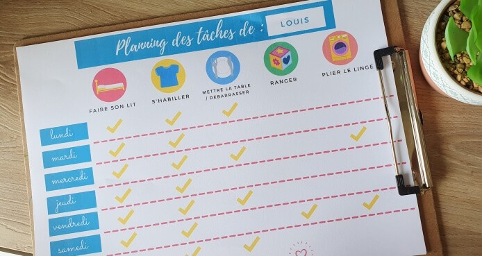 planning et tableau des taches enfant
