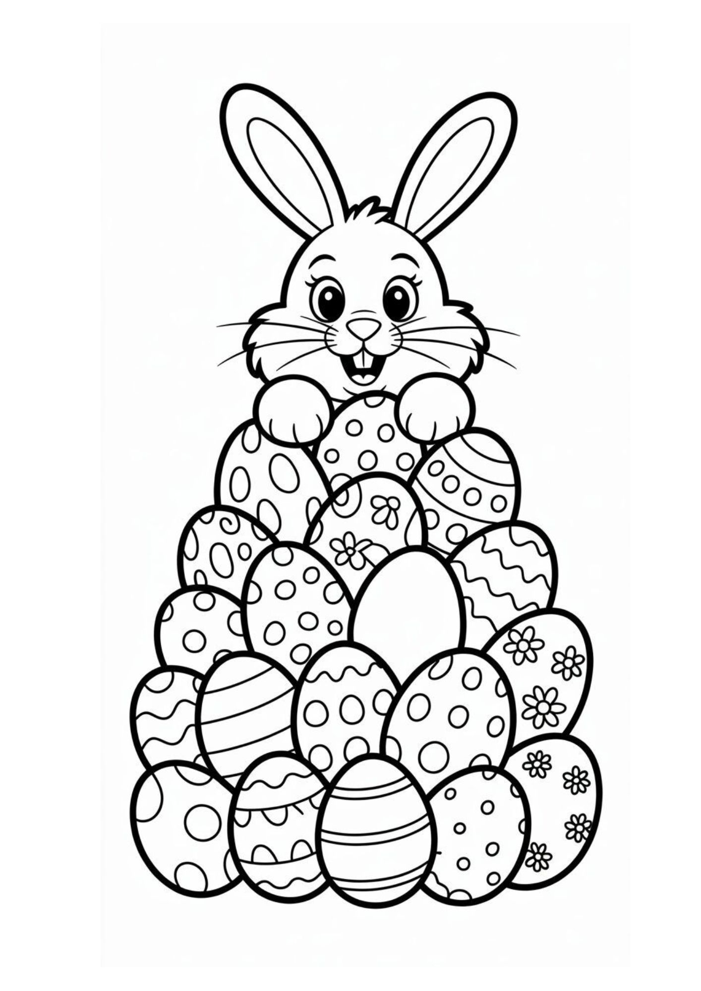 coloriage pâques lapine et oeufs