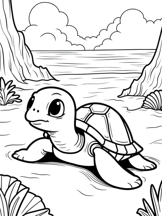 coloriage été tortue plage
