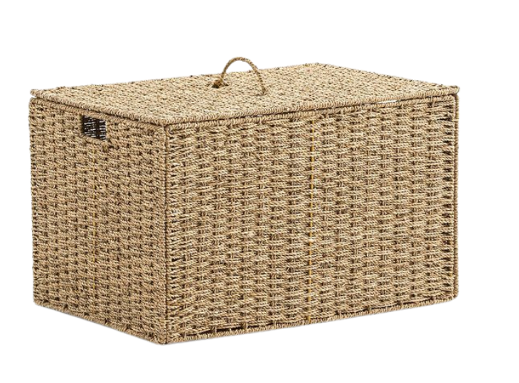 malle de rangement avec couvercle en jonc de mer