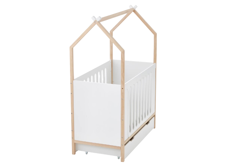 Lit bébé cabane en blanc et bois naturel