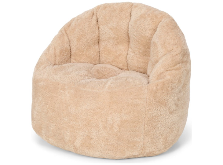 Petit pouf beige en tissu bouclette