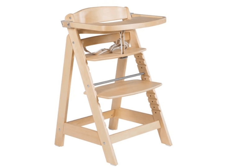 Chaise haute en bois naturel design Roba Sit Up Click & Fun avec son plateau assorti