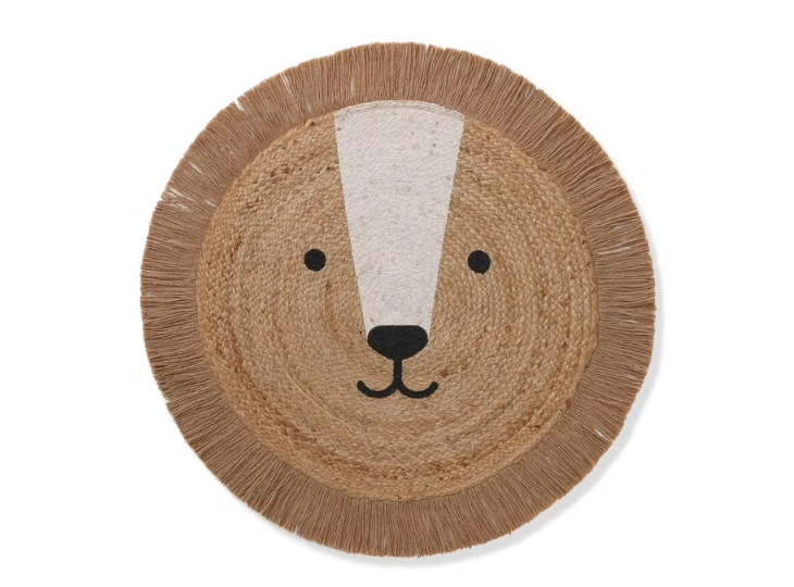 Tapis rond lion en fibres de jute naturel