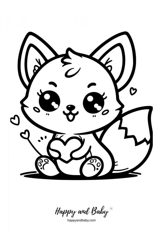 coloriage renard kawaii à télécharger