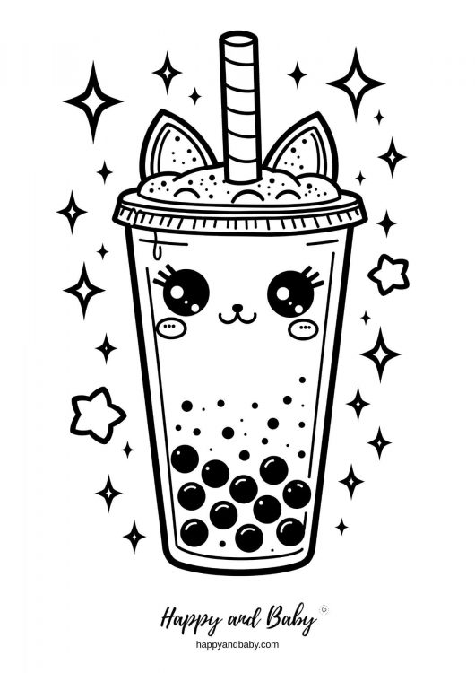 coloriage bubble tea kawaii