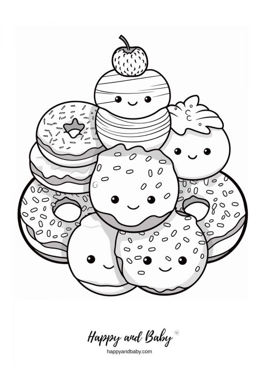 coloriage donuts kawaii