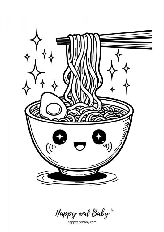 coloriage bol de nouilles kawaii
