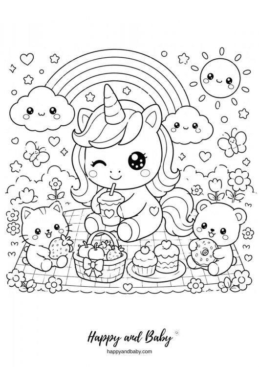 coloriage licorne kawaii
