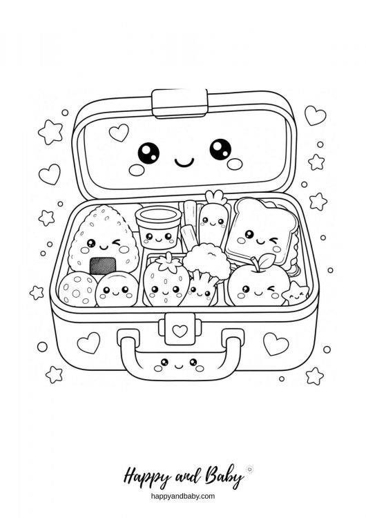 coloriage lunchbox et sushis kawaii