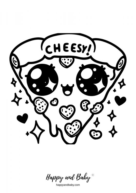 coloriage pizza kawaii