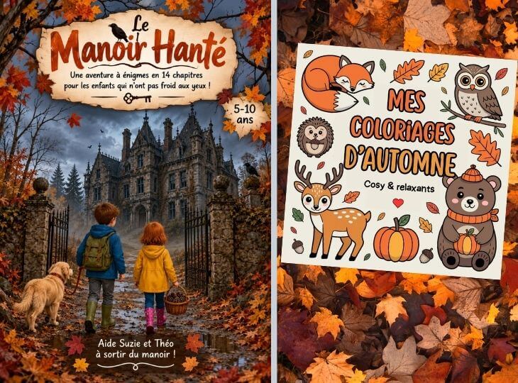 livre jeu le manoir hanté et carnet de coloriage automne