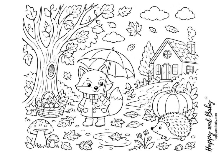 coloriage automne renard