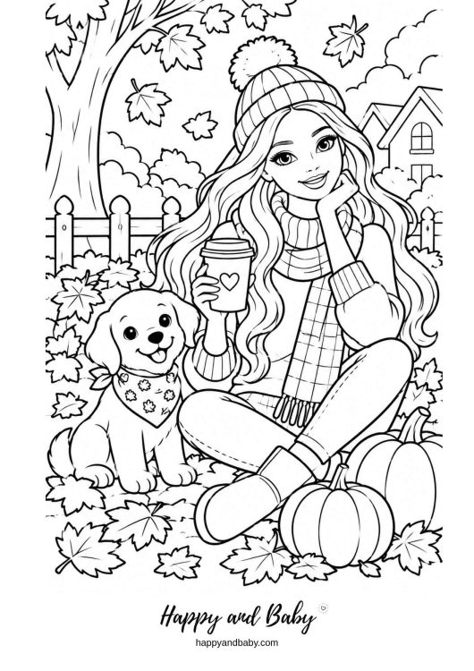 coloriage automne barbie