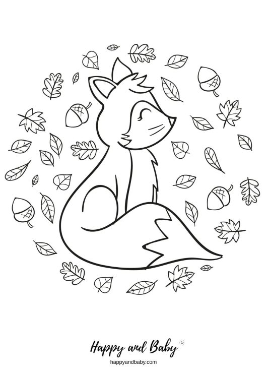coloriage d'automne avec renard mignon